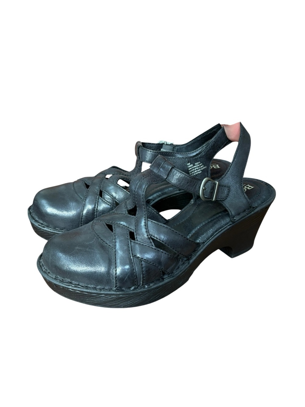 Born Black Leather Chunky T-Strap Platform Slingback Clogs Shoes size 10 M